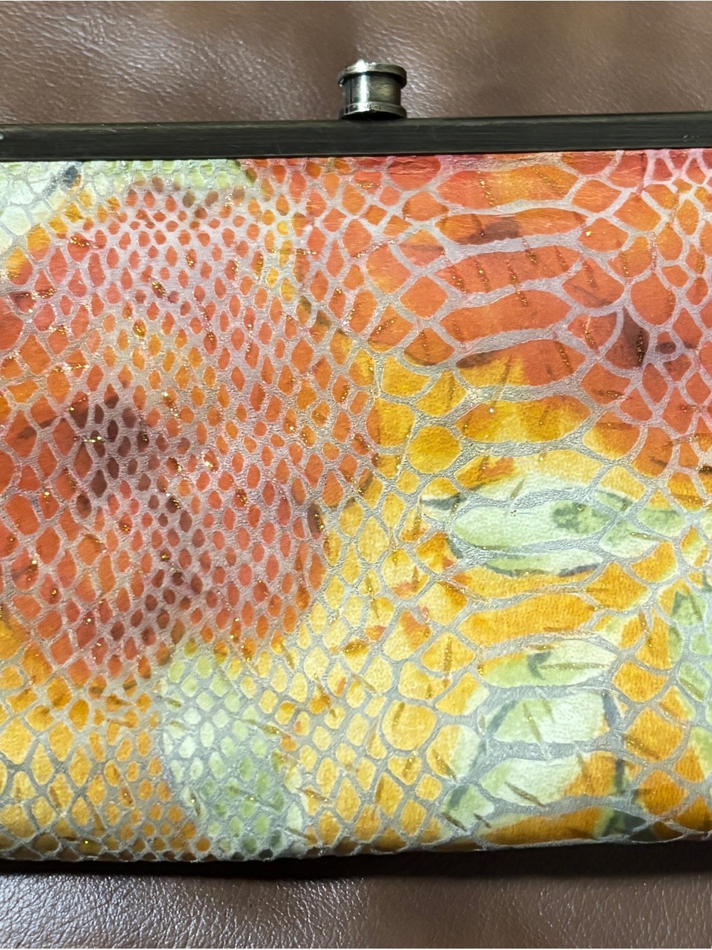 Hobo Summer Bloom Floral Orange & Yellow Snake-Textured Clutch
